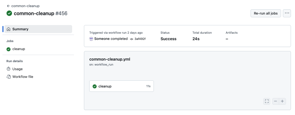 Example cleanup workflow run after another workflow has completed
